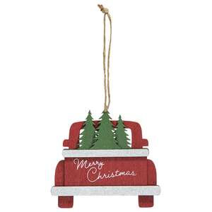 Merry Christmas Trees Truck Wooden Ornament