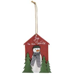 Joy to the World Snowman & Trees Wooden Ornament