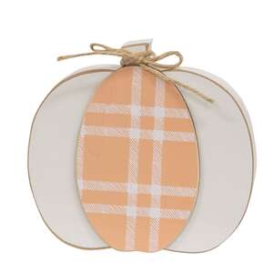 Cream & Orange Plaid Wooden Pumpkin Sitter, 2 Asstd. 37544;