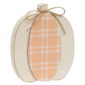 Cream & Orange Plaid Wooden Pumpkin Sitter, 2 Asstd. 37544;
