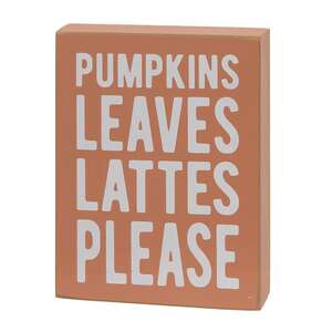 Pumpkins, Leaves Box Sign with Pumpkin Spice Chunky Sitter, 2/Set 37545;