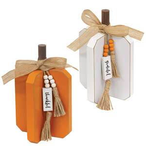 Small Fall Words Charm Wooden Interlocking Pumpkin, 2 Asstd. 37557;