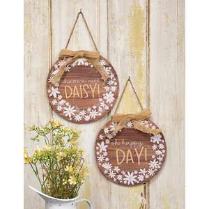 Daisy Day Round Hanging Sign with Burlap Bow, 2 Asstd.