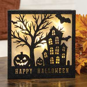 Black Sparkle Happy Halloween House Light Up Box Sign 38731;