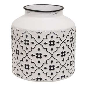 Black & White Floral Patterned Metal Vase, Short 70142;