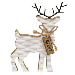 Woodland White Basketweave Deer Wood Sitter 91150;