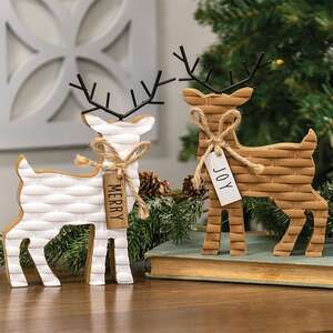 Woodland White Basketweave Deer Wood Sitter 91150 and 91151;