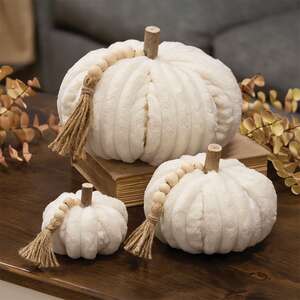 Cream Ribbed Pumpkin w/Beaded Tassel, Small ADCF3007;