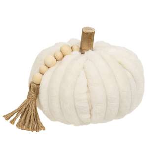 Cream Ribbed Pumpkin w/Beaded Tassel, Medium ADCF3008;