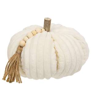 Cream Ribbed Pumpkin w/Beaded Tassel, Large ADCF3009;
