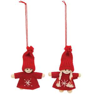 Mini Snowflake Stitched Wooden Doll Ornament, 2 Asstd. ADCX3001;