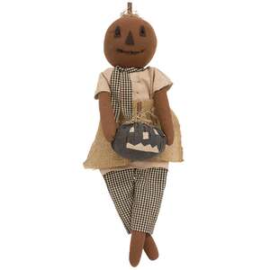 Primitive Pumpkin Girl With Black Jack O Lantern