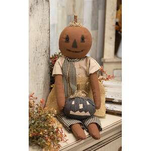 Primitive Pumpkin Girl With Black Jack O Lantern