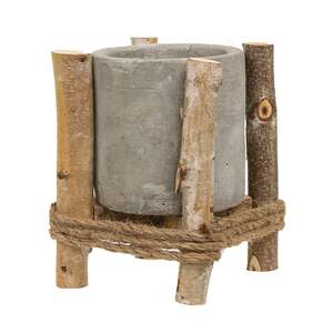 Small Cement Planter in Birch Frame QX19312;