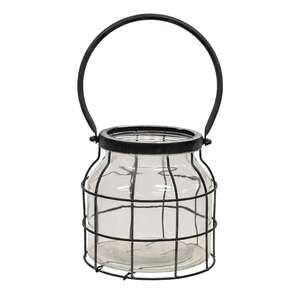 Large Glass Jar In Black Metal Carrier QX19354;
