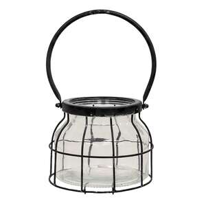 Small Glass Jar In Black Metal Carrier QX19355;