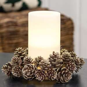Champagne Frosted Pinecones Candle Ring, 3" SE022502;