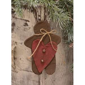 Stiffened Fabric Primitive Gingerbread & Heart Ornament