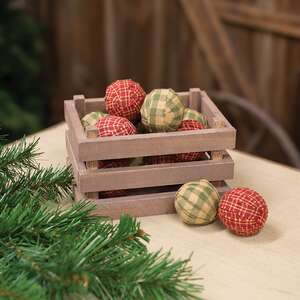 12 Set, Small Primitive Gingham Rag Balls