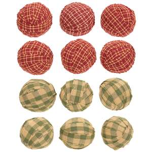 12 Set, Small Primitive Gingham Rag Balls