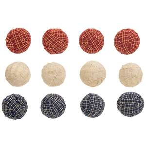 12 Set, Americana Primitive Plaid Rag Balls