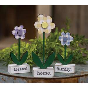 3 Set, Home, Blessed, Family Daisies on Base