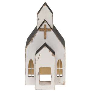 Distressed White Wooden Church Sitter 37596;