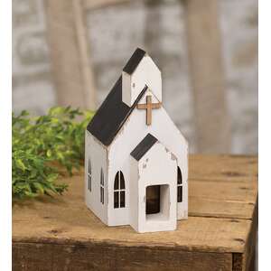 Distressed White Wooden Church Sitter 37596;