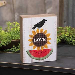 Crow, "Love" Sunflower, & Watermelon Box Sign