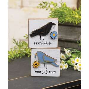 Our Little Nest Layered Bird & Daisy Block, 2 Asstd.