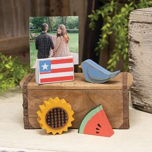 4 Set, Primitive Spring & Summer Wooden Photo Blocks
