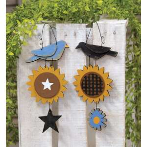 Distressed Wooden Bird & Flower Hanger, 2 Asstd.