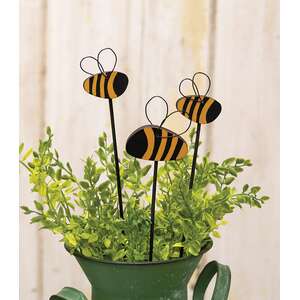 3 Set, Wooden Bumblebee Plant Pokes