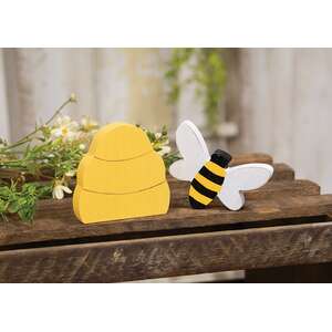 2 Set, Distressed Wooden Bee & Hive Sitters