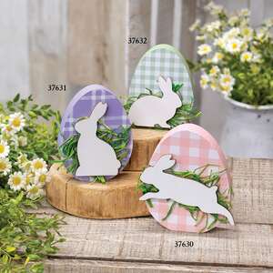 Green & White Buffalo Check Easter Egg Sitter with Bunny