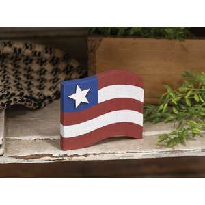 Primitive Wooden Flag with Star Sitter