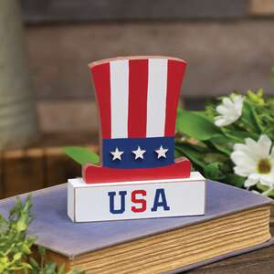 Wooden USA Uncle Sam Hat Sitter