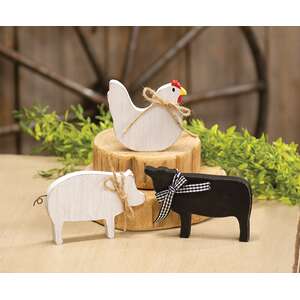 3 Set, Rustic Wood Farm Animal Sitters
