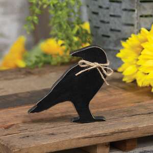 Chunky Wooden Crow Sitter with Jute Bow