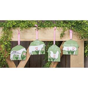 Spring Barn Animal & Tulip Layered Ornament, 4 Asstd.