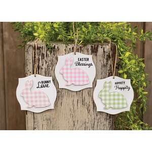 Layered Plaid Easter Bunny Blessings Ornament, 3 Asstd.