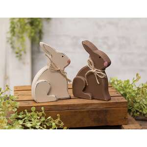 Small Distressed Wooden Chunky Sitting Bunny, 2 Asstd.