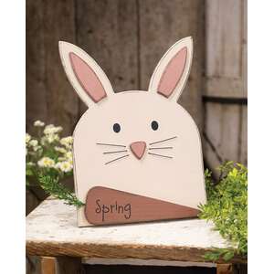 Wooden Layered Bunny Head with Spring Carrot Easel