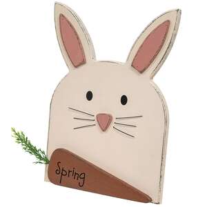 Wooden Layered Bunny Head with Spring Carrot Easel