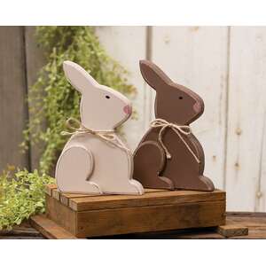Large Distressed Wooden Chunky Sitting Bunny, 2 Asstd.