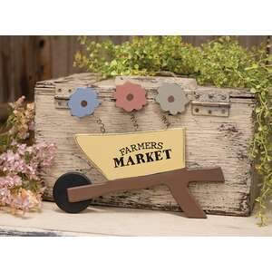 Wooden Farmers Market Wheelbarrow Sign with Springy Flowers
