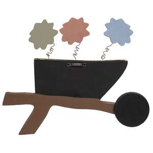 Wooden Farmers Market Wheelbarrow Sign with Springy Flowers