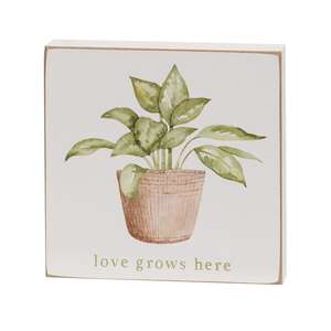 Love Grows Here House Plant Square Block, 4 Asstd.