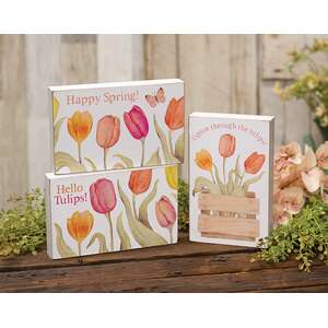 Happy Spring Tulip Box Sign, 3 Asstd.