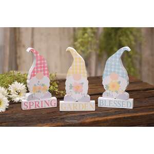 2pc Set Spring Blessings Block with Flower Chunky Gnome, 3 Asstd.